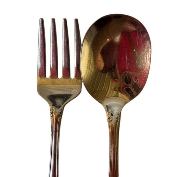 OneidaCraft Deluxe Stainless Serving Fork & Spoon Set - Picture 3 of 6